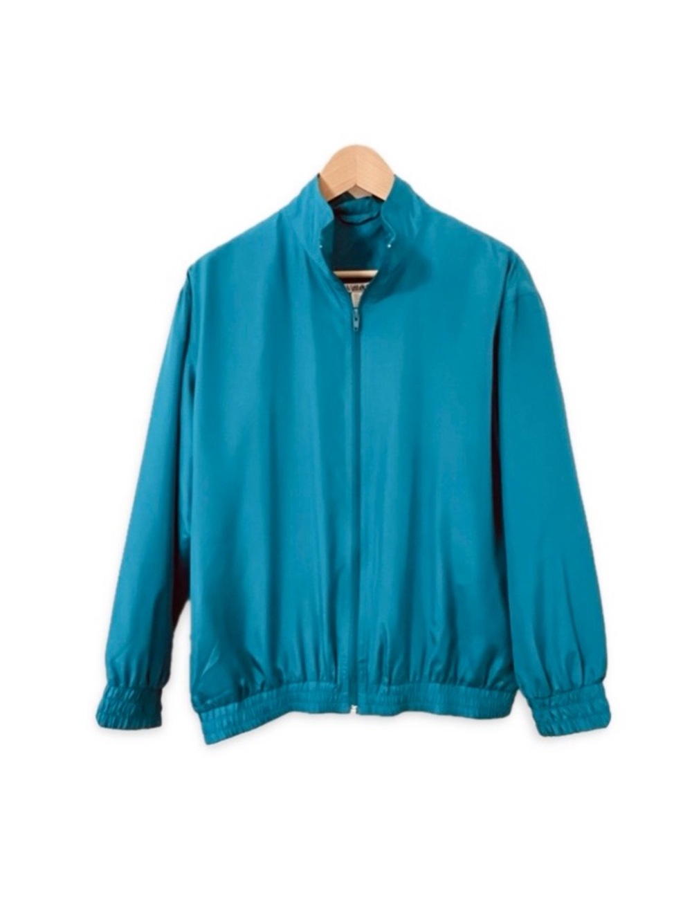 WinterSilks 100% Silk Bomber Jacket Teal | 90s Retro Windbreaker PL